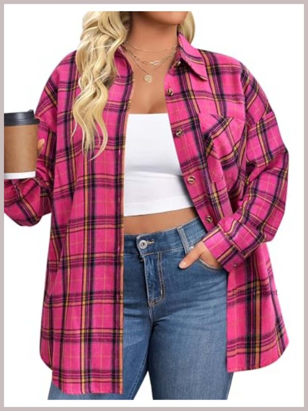 Plus Size Flannel Shirt Long Sleeve Button Down Plaid Top